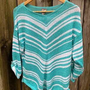 Chico's Aqua and White Chevron Sweater size 2.